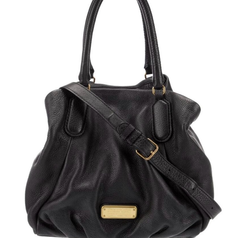 Black Leather Tote Bag with Gold Hardware
